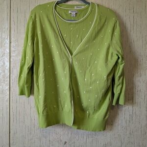Hampshire Studio Lime Green Polka Dot Button-Front Cardigan And Shell